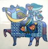 豪華手描き絵陶板 少女と馬