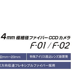 焦点距離2mm～20mm 特殊アイリス組込レンズ新開発　双方向伝達フレキシブルファイバー採用