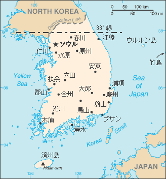 日本語版の韓国地図